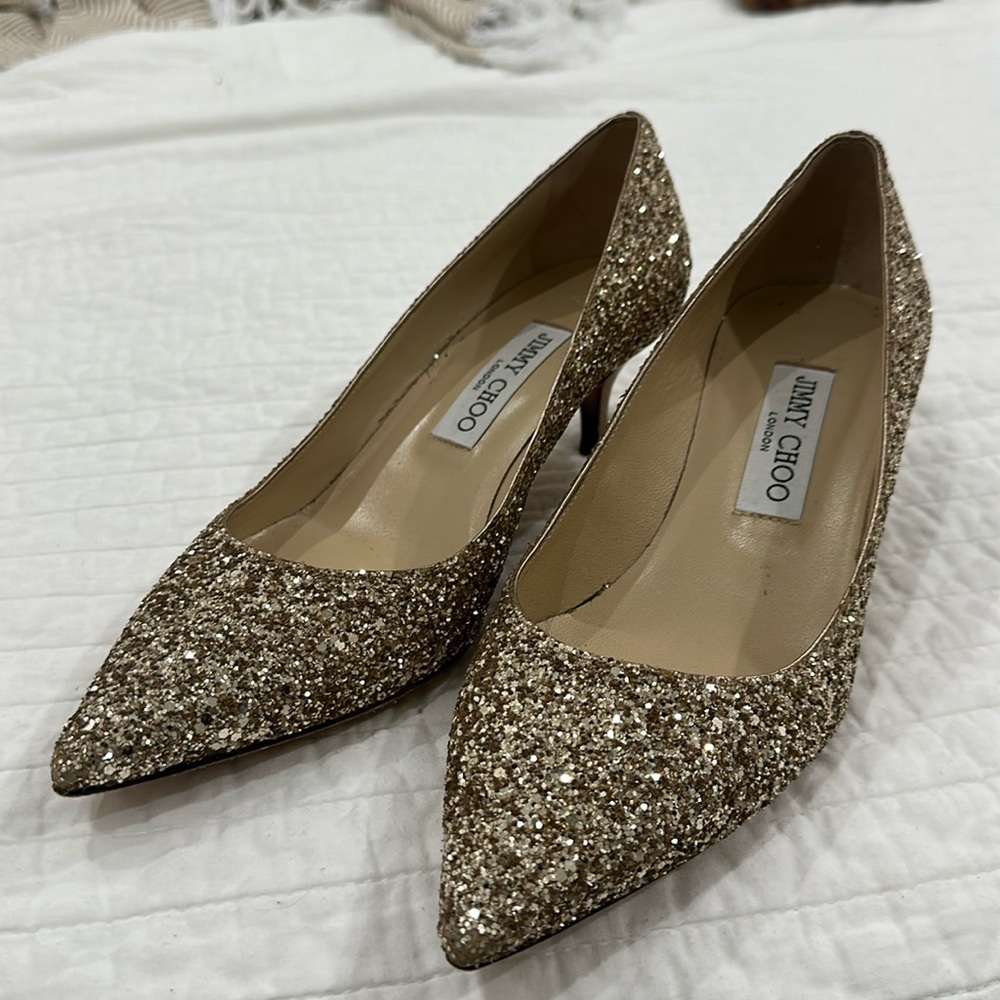 JIMMY CHOO AZA, GLITTER DEGRADE COARSE/FINE, Gold, size 38
